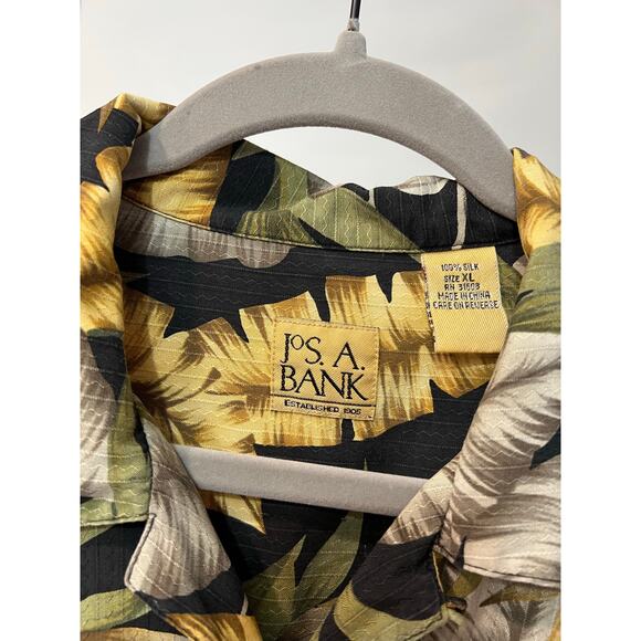 Jos. A. Bank 100% Silk Size Xl Short Sleeve Hawaiian Shirt Button Yellow Green - Picture 2 of 4